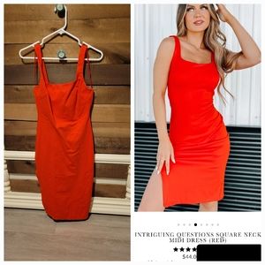 Small red midi dress with slit